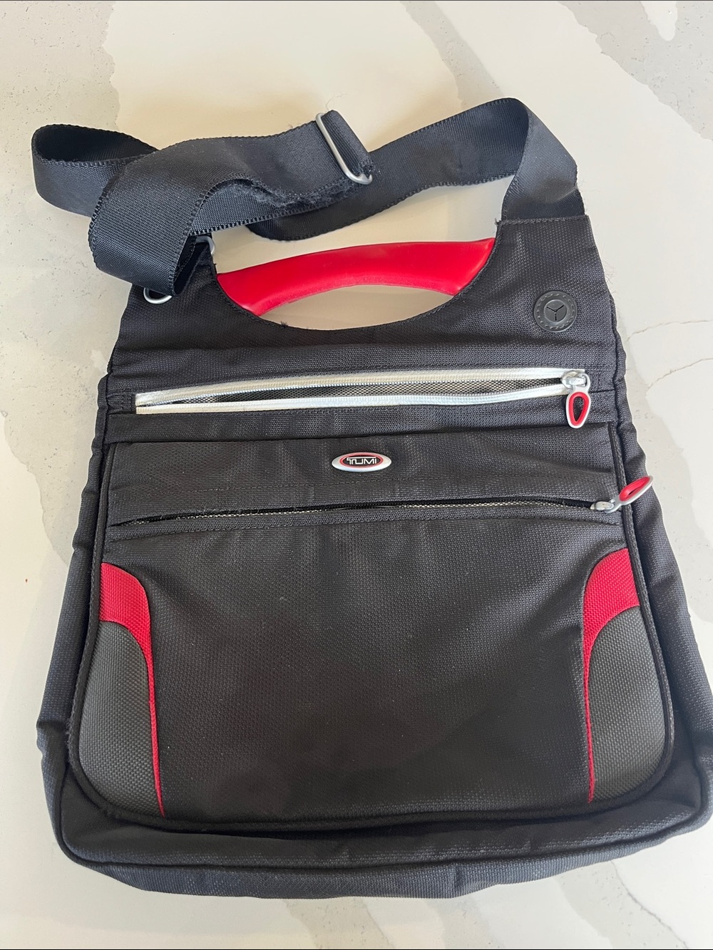 Tumi Black and Red Ducati Messenger Bag with Adjustable Strap